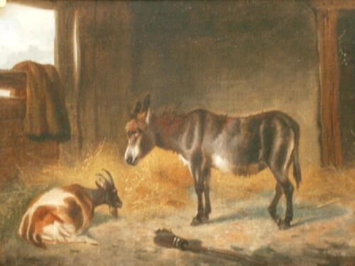 Manner of Thomas Woodward (1801-1852). Donkey and goat in a barn