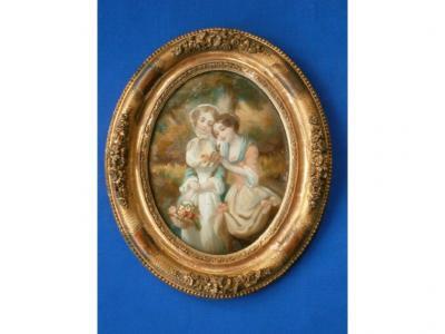 19thC Continental School Two maidens with flower posy