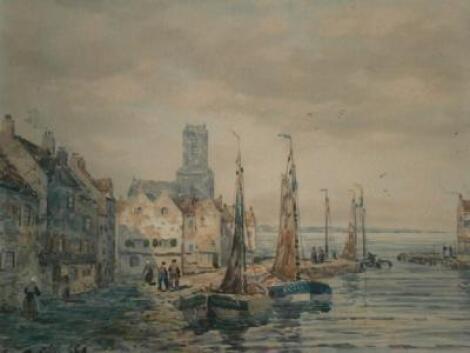 John Hamilton Glass (1820-1885). Harbour scene with fishing boats