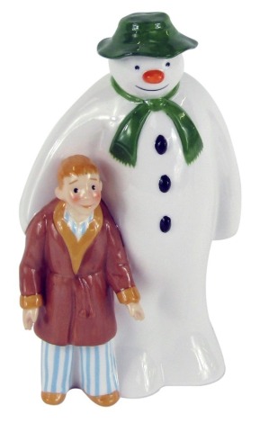 A Coalport Characters Snowman figure, Snowman and boy, 18cm high, boxed.