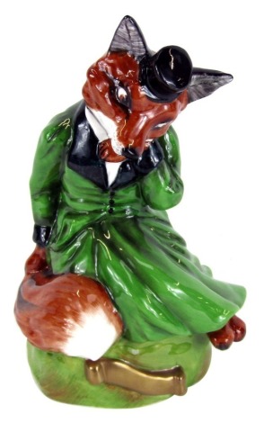 A Royale Stratford Staffordshire ceramic figure of a fox, female in green dress, limited edition 629/2500, 15cm high, boxed.