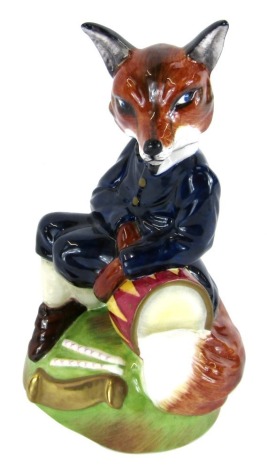 A Royale Stratford Staffordshire porcelain figure of a fox, a male fox in blue overcoat, with drum, limited edition 487/2500, 16cm high.