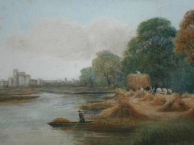 David Cox (19thC). River scene with harvest