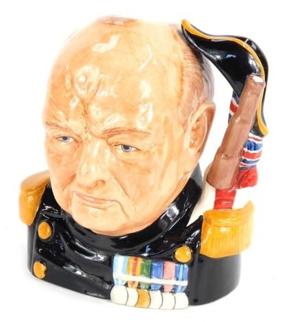 A Bairstow Manor Pottery Life and Times of Winston Churchill character jug, to commemorate the 60th Anniversary of the D-Day Invasion on June 6th 1944, limited edition 148/350, modelled by Ray Noble, 20cm high.