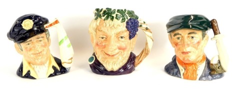 Three large Royal Doulton character jugs, comprising Bacchus D6499, Little Mester Museum Piece D6819, limited edition 160/3500, and Yachtsman D6820. (3)