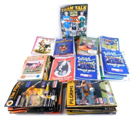 A group of football programmes, comprising Boston United Pilgrims, Stamford AFC, and other local interest, dating from 1990's and 2000's. (a quantity)