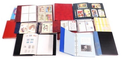 Postcards and first day covers, comprising albums of first day covers, black and white film stars postcard album, seaside coloured humorous coloured postcards, etc. (1 box)