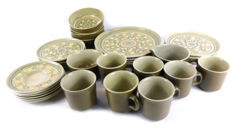 A Franciscan vintage Reflections pattern stoneware part dinner and tea service, including cups and saucers, dinner plates, soup bowls, sugar bowl, milk jug, etc. (a quantity)