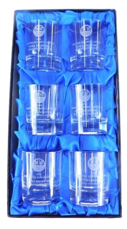 A set of Presentation Olympic Appeal Stoke Rochford Golf Tournament 1992 tumblers, boxed.