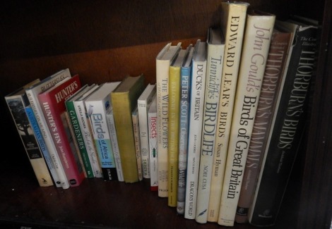 A group of bird related books, including Birds of Africa, Hunters Fen, Australian Birds, History of the Countryside, Birds of Great Britain, Thornburn's Mammals, Thornburn's Birds, Bird Life, etc. (1 shelf)