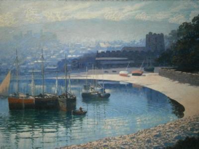 A.P.C (20thC). Harbour scene with fishing boats