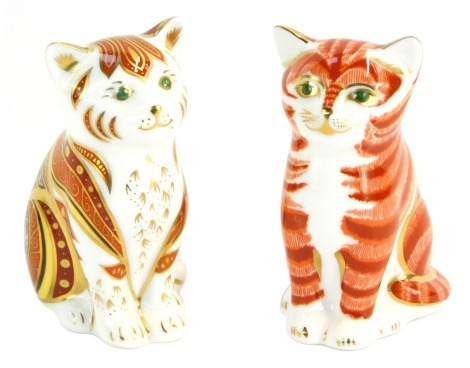 Two Royal Crown Derby paperweights, comprising Marmalade, limited edition 956/2500, and another of a ginger cat, each with gold stopper. (2)