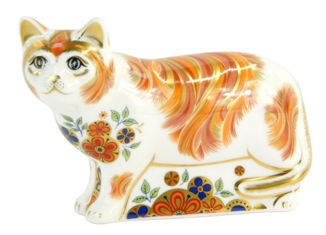 A Royal Crown Derby Sugar Paperweight, The Collector's Guild Cat for 2010, with a silver stopper.