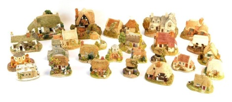 A group of Lilliput Lane Cottages, comprising Brampton Moot Hall, Rose Cottage Skirskill, Cobbler's Cottage, The Banqueting House, Thimble Cottage, Larkrise, Wash Day, Old Mother Hubbard's, Eagle House Folly, Say It With Flowers, Preston Mill, Summer Haze