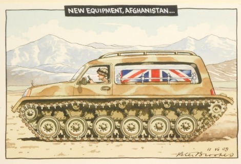 Peter Brooks (20thC School). New Equipment Afghanistan, pen, ink and watercolour, signed and inscribed, 11 VII 09, with retailers label for Chris Beetles Limited of London, 23cm x 32cm, mounted and framed.