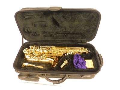 A Jupiter brass saxophone, in a black canvas fitted case. - 5