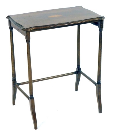 An Edwardian side table, with parquetry fan banding, on out splayed legs, previously part of a nest, 66cm high, 52cm wide, 35cm deep.