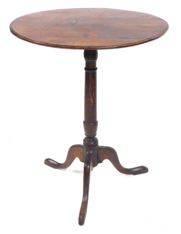 A 19thC mahogany table, circular top on tripod cabriole base, 72cm high, 56cm diameter.