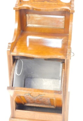 An Edwardian oak coal purdonium, with a raised cornice, with mirrored back, with pull out carved drawer with brass handles, terminating in castors, 85cm high, 36cm wide, 34cm deep. - 2