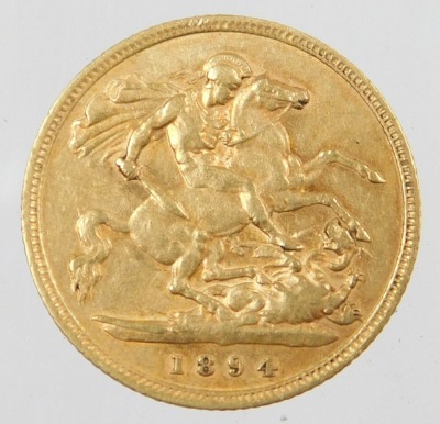 A Victorian half gold sovereign, dated 1894, 4g. - 3