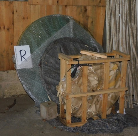 NOT SOLD, no bids. A stock of circular plate glass for tables. (a quantity) Note: VAT is payable on the hammer price of this lot at 20% in addition to Buyer's Premium. Collection is by appointment Monday 19th & Tuesday 20th December in Hawksworth, Notts. 