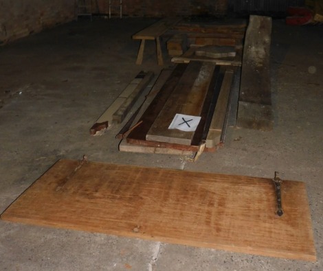 By Tender. A group of reclaimed timbers, hardwood, table parts, etc. (a quantity) Note: VAT is payable on the hammer price of this lot at 20% in addition to Buyer's Premium. Collection is by appointment Monday 19th & Tuesday 20th December in Hawksworth, N