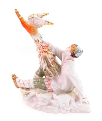 A 1950s Lomonosov porcelain figure of Ivan and the Firebird, printed mark beneath, 21cm high.