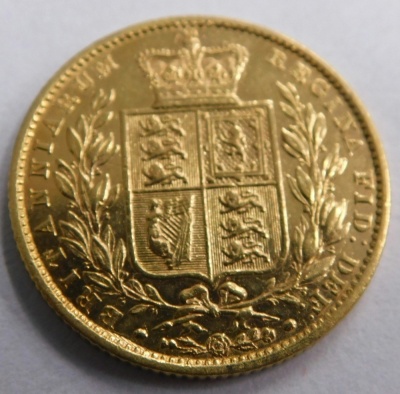 A Victorian gold full shield back sovereign, 1863. - 2