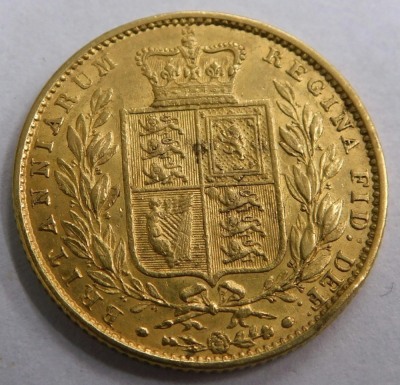 A Victorian gold full shield back sovereign, 1863. - 2