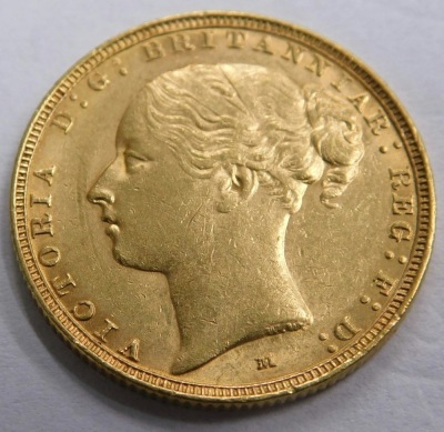 A Victorian gold full sovereign, 1883, Bun Head, Melbourne mint.