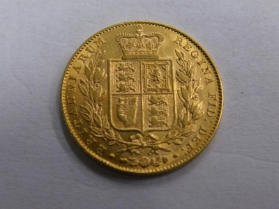 A Victorian gold full shield back sovereign, 1846, Bun Head. - 2