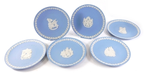 A collection of six Wedgwood Jasperware Christmas plates, various years and designs.