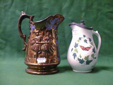 A mid 19th C copper lustre moulded Jug