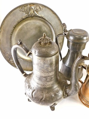 Various pewter metalware etc., silvered tankard, other 19thC, lidded ewer, 20cm high. (a quantity) - 2