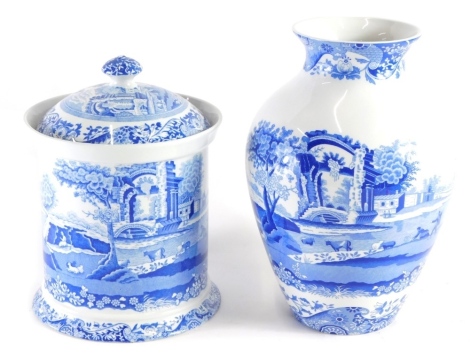 A Copeland Spode Italian vase, and a lidded jar, 25cm high, printed marks beneath. (2)