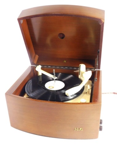 A mid 20thC PYE Monarch BSR record player, with plastic fittings in a D-end walnut case, 44cm wide.