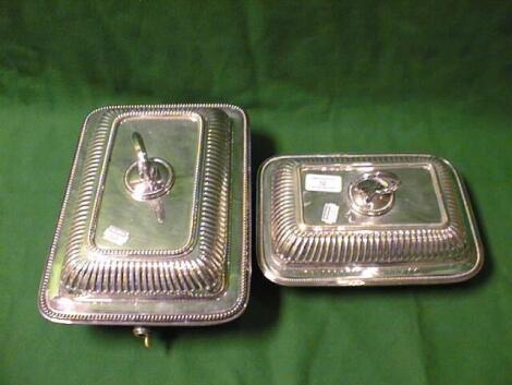 A silver plated rectangular Warming Dish and cover; another