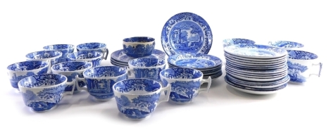 Various Copeland Spode Italian patterned blue and white transfer printed teaware, to include two side cups, plates saucers 14cm diameter and a further transfer printed blue and white tea bowl by Myott. (a quantity)