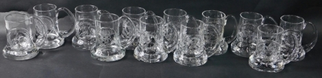 Various Dartington crystal tankards, to include bicentenary of Derby 1979, 14cm high. (12)