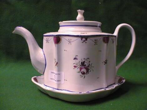 A New Hall porcelain silver shape Teapot and Stand