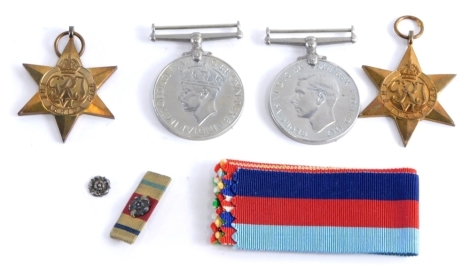 A World War II medal group, comprising Africa and Italy stars, Campaign medal 1939-45 Victory medal, with ribbons and paperwork, to Alfred Reginald Dunham member of Royal Air Force, volunteered first 2nd October 1939, 10th October dispatched to number 5 r