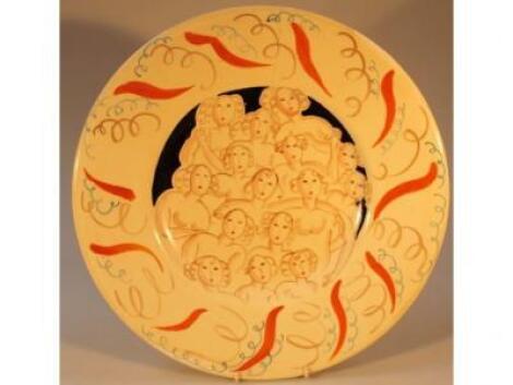 A Clarice Cliff charger designed by Laura Knight