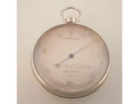 A Victorian silver cased pocket barometer by Negretti & Zambra