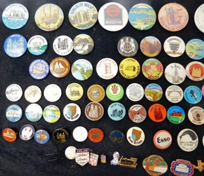 Various collectable badges, to include I Love Woody, 6cm diameter, others for York, Old King Cole, Mermaid Theatre, etc., on a black backing (a quantity). - 2