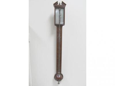 A Georgian mahogany cased stick barometer with broken arch pediment and acorn finial - 2