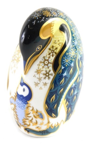 A Royal Crown Derby paperweight ornament penguin, printed marks beneath, silver stopper, 9cm high.