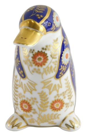 A Royal Crown Derby paperweight ornament platypus, printed marks beneath, gilt stopper, 13cm high.