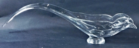 A French Vannes glass sculpture bird vase, marked beneath, 46cm long.