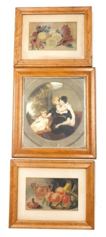 Various 19thC maple frames, to include 43cm x 39cm containing still life, prints. (a quantity)