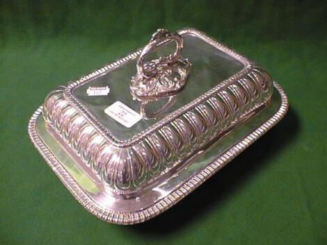 A silver plated Entree Dish and cover of rectangular form